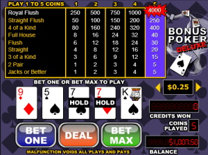 Free Videopoker Bonus Poker Deluxe