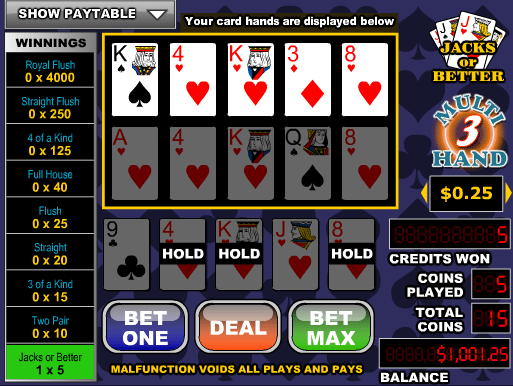 Free Videopoker Jacks Or Better- 3 Hand