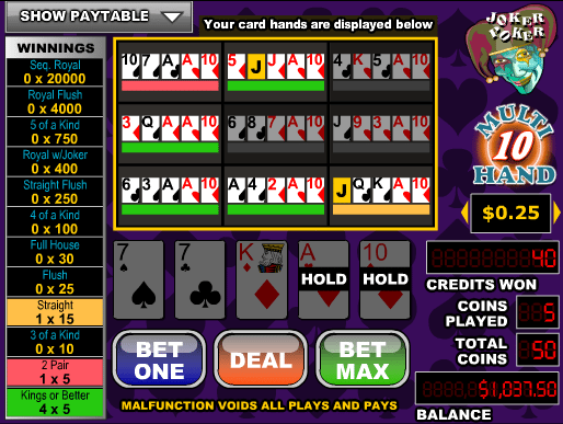 Free Videopoker Joker Poker-10 Hand