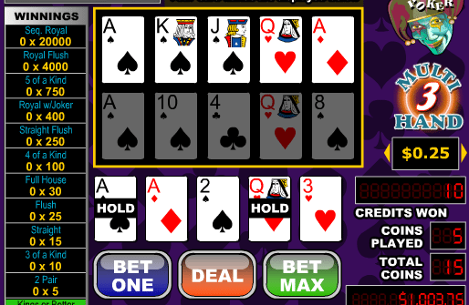 Free Videopoker Joker Poker 3 Hand