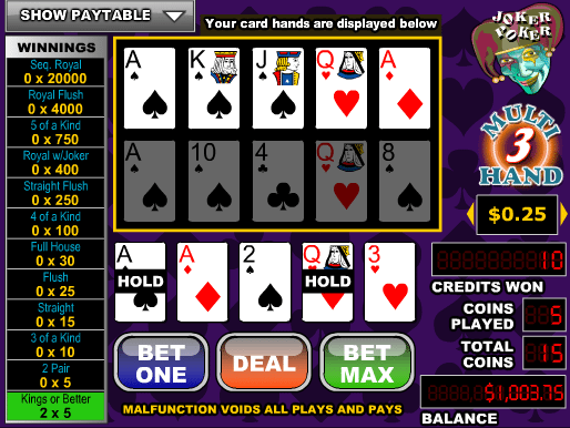 Free Videopoker Joker Poker 3 Hand